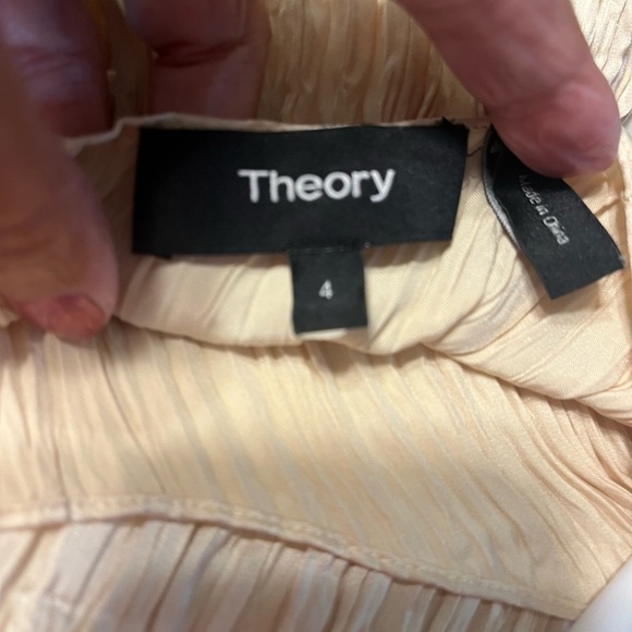 Theory Satin Gold Crinkle MIDI Dress Sz 4 - Picture 8 of 8